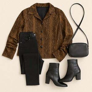 ForWear New York XL Brown Snakeskin Print Button Front‎ Jacket Retro Y2K Blazer